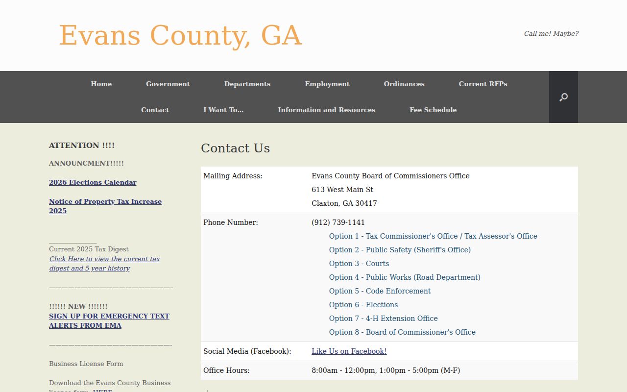 Evans County court records county contact form