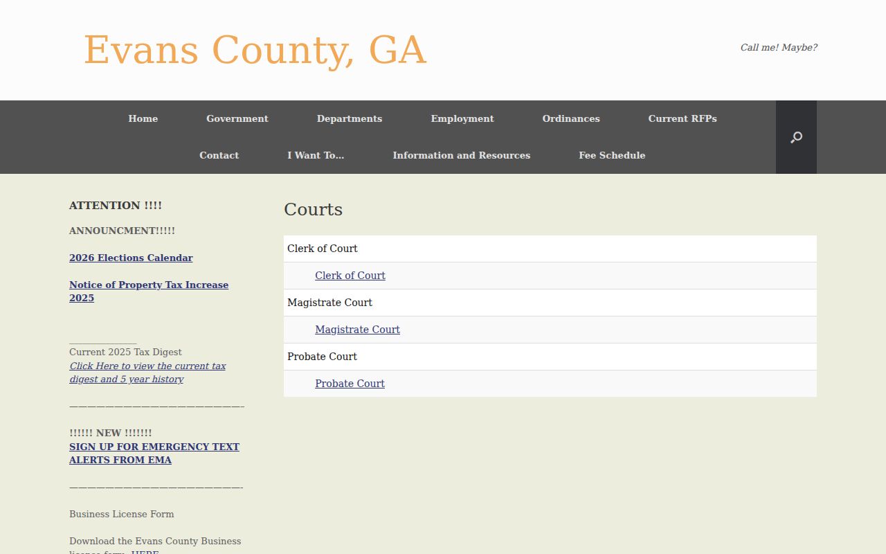 Evans County courts landing page for local court offices