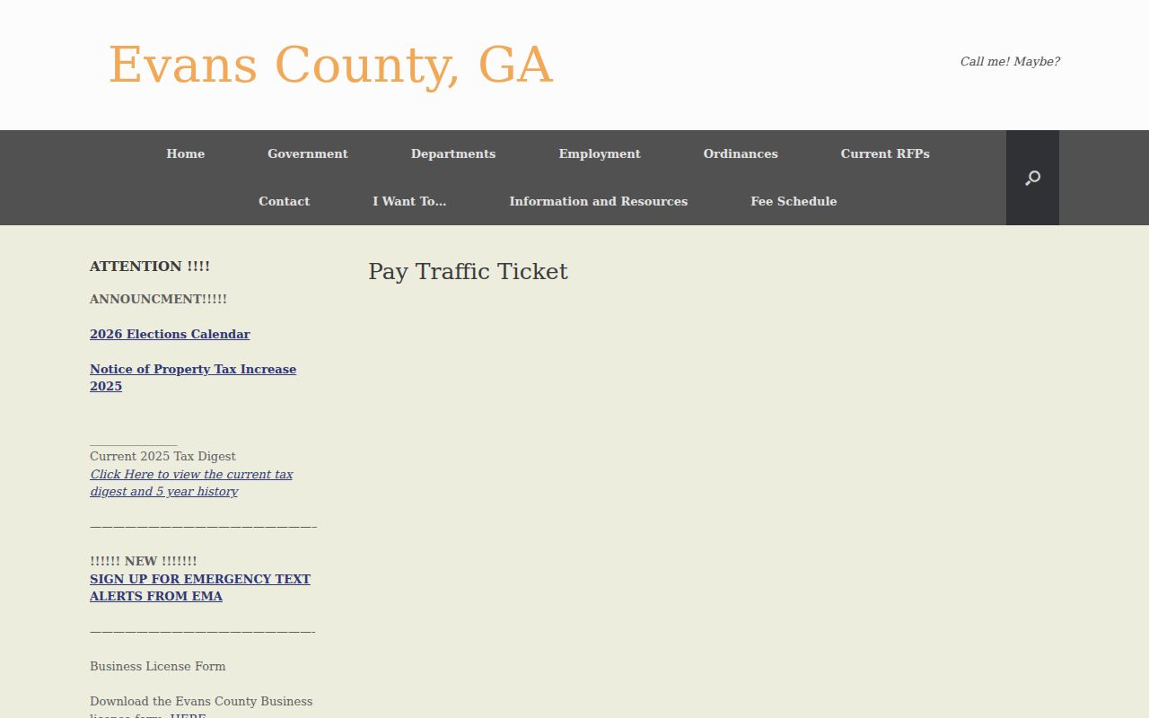 Evans County traffic court records local payment page